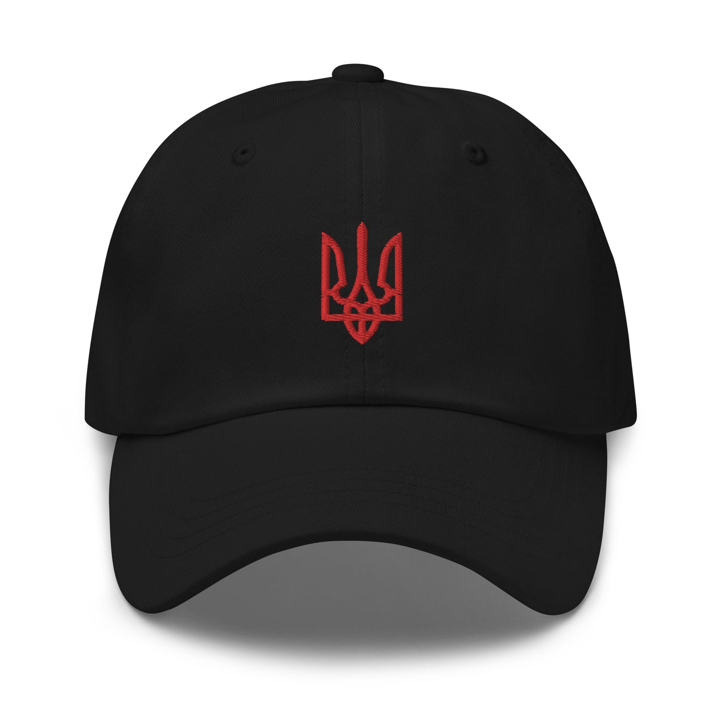 Support Ukraine Merchandise | Black Hat with Red Tryzub - Donate To Ukraine